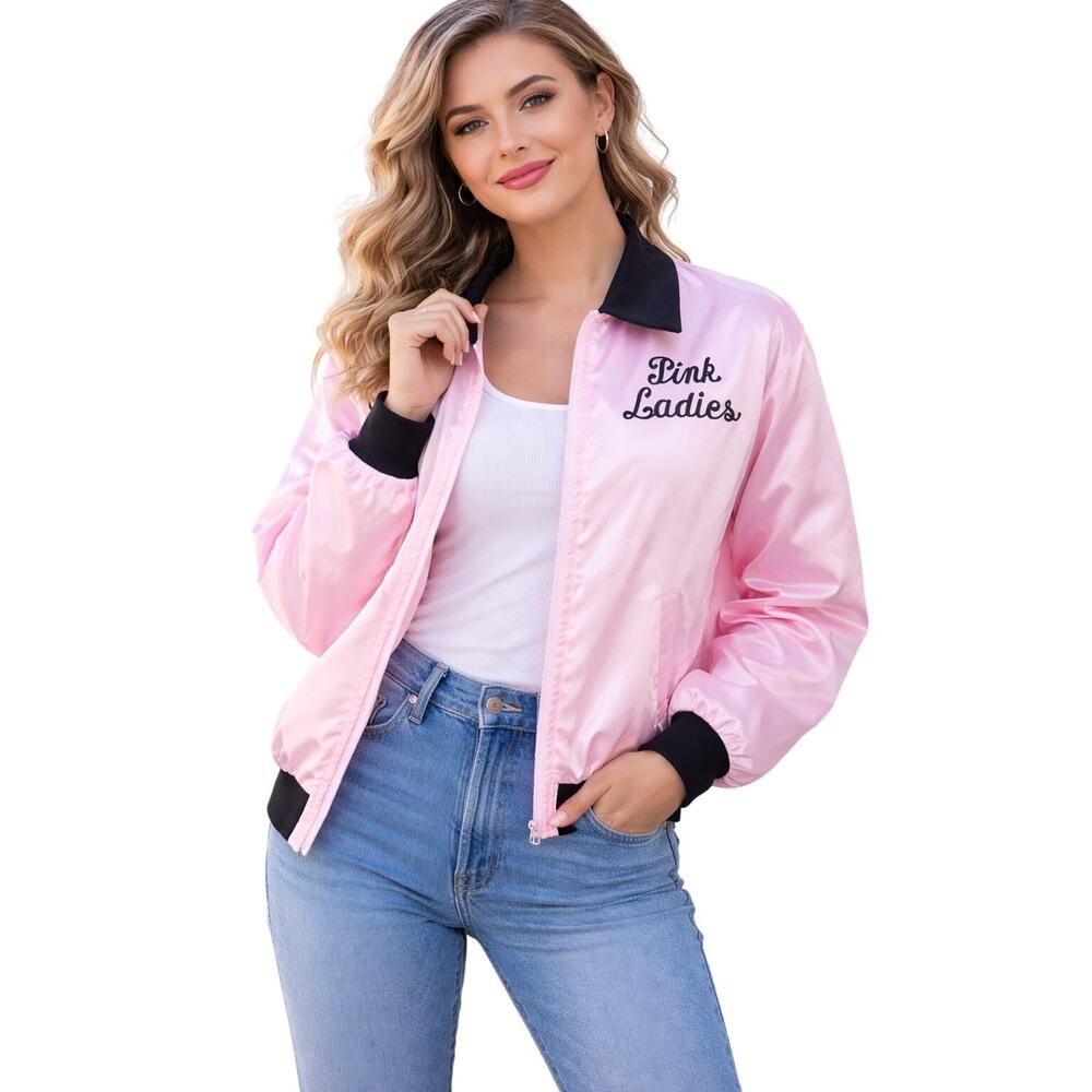 Grease Pink Ladies Satin Bomber Jacket – Licensed Costume Piece XL80